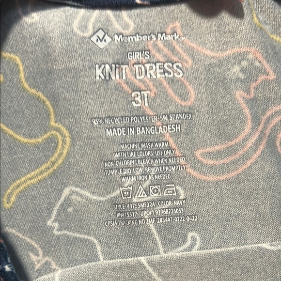 Kids Navy Blue Cat Print Dress - Picture 2 of 3